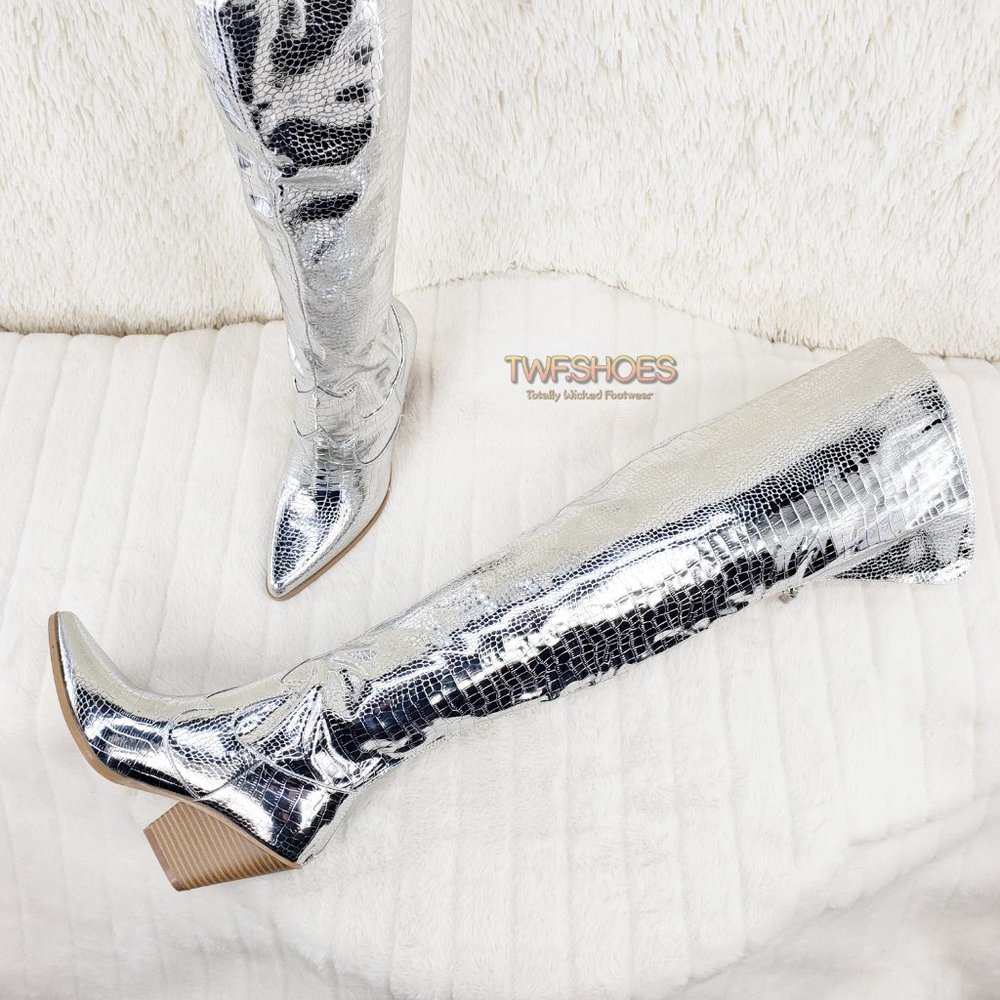 Centura Silver Country Western thigh high Cowgirl Boots Restocked - Picture 8 of 15